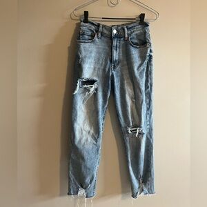 Aeropostle faded heavily distressed frayed hemline curvy mom jeans size 2